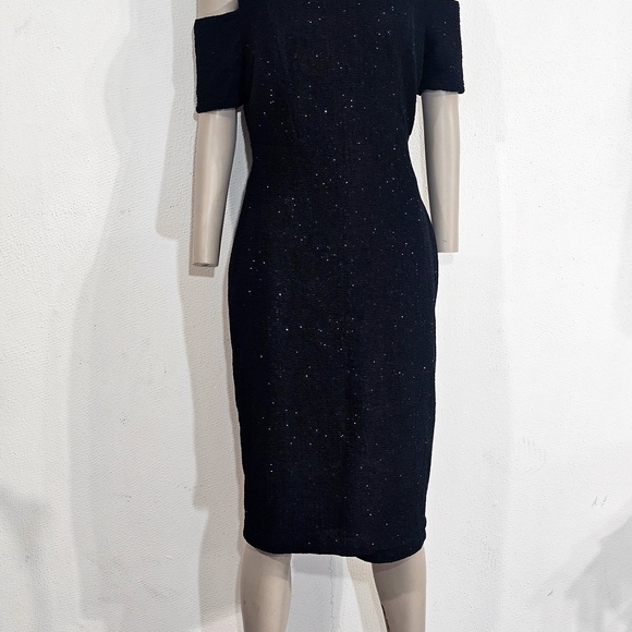 Eliza J Black Cold Shoulder Midi Dress Sz 6 - Picture 4 of 9